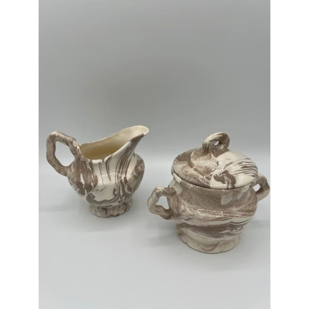 Vintage Mt St Helens Ash Ware Creamer and Sugar Bowl Set Cougar Ceramics 1980s